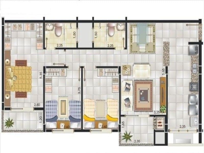 Planta 3 dormitórios